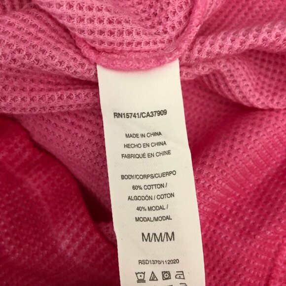 Sundown by Splendid Womens Crop Top Thermal Waffle Knit Henley Pink Scrunchie M - Picture 4 of 5